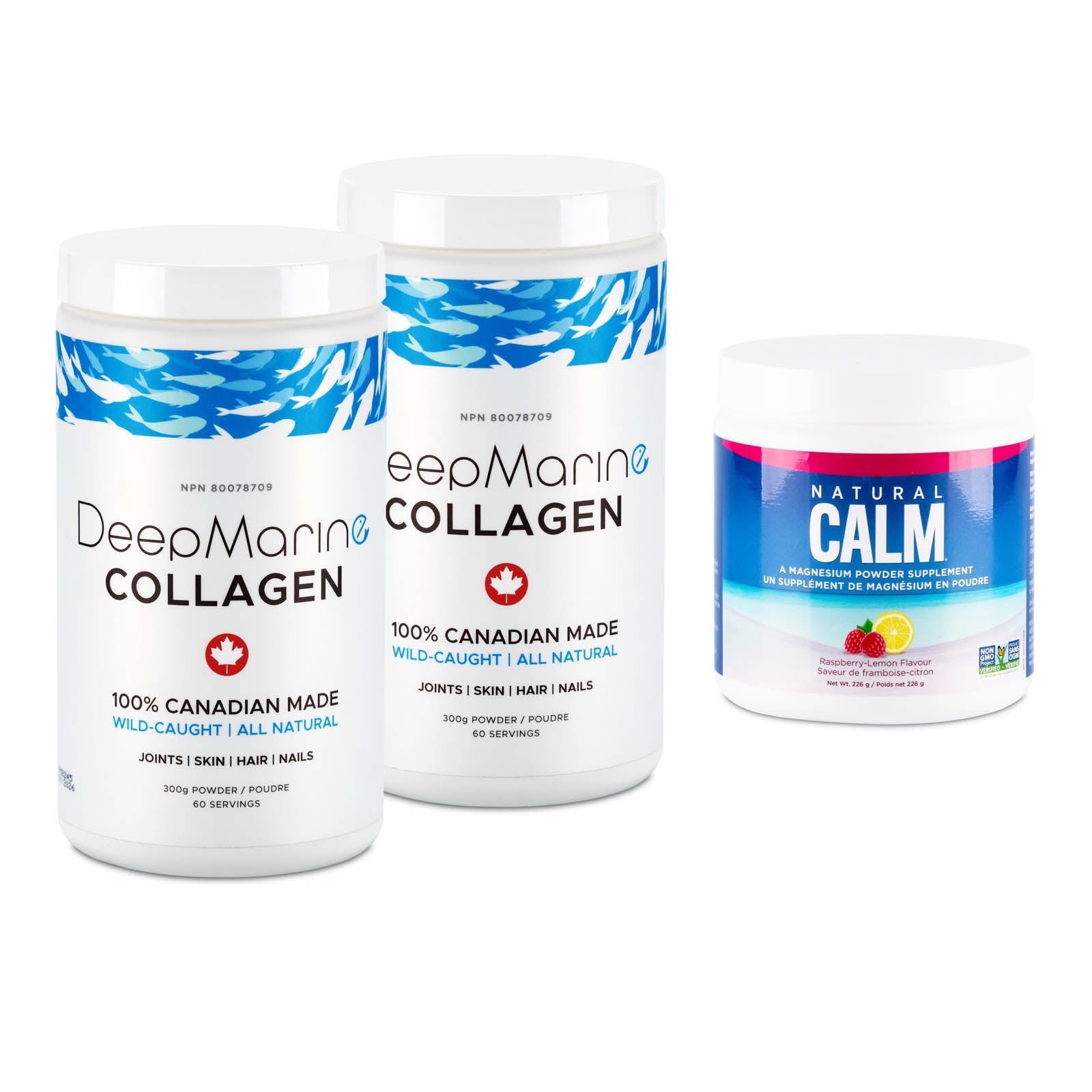 Free Calm Magnesium Raspberry-Lemon with purchase of 100% Pure, Canadian-Made Marine Collagen Peptides - 120 Day Supply